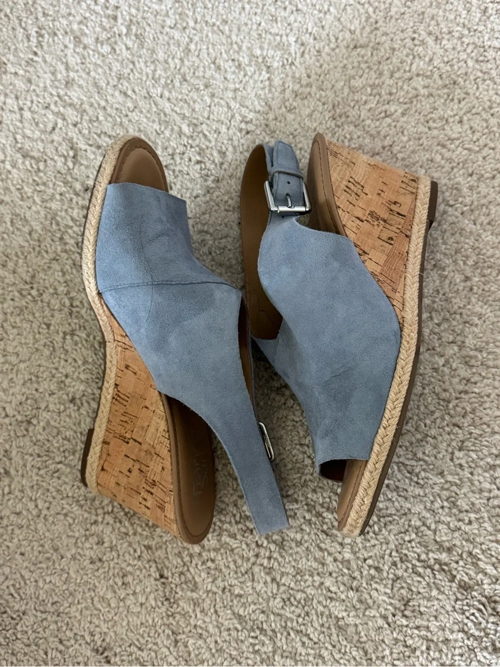 Franco Sarto Julien Light Blue Suede Cork Wedge Sandals Size 9